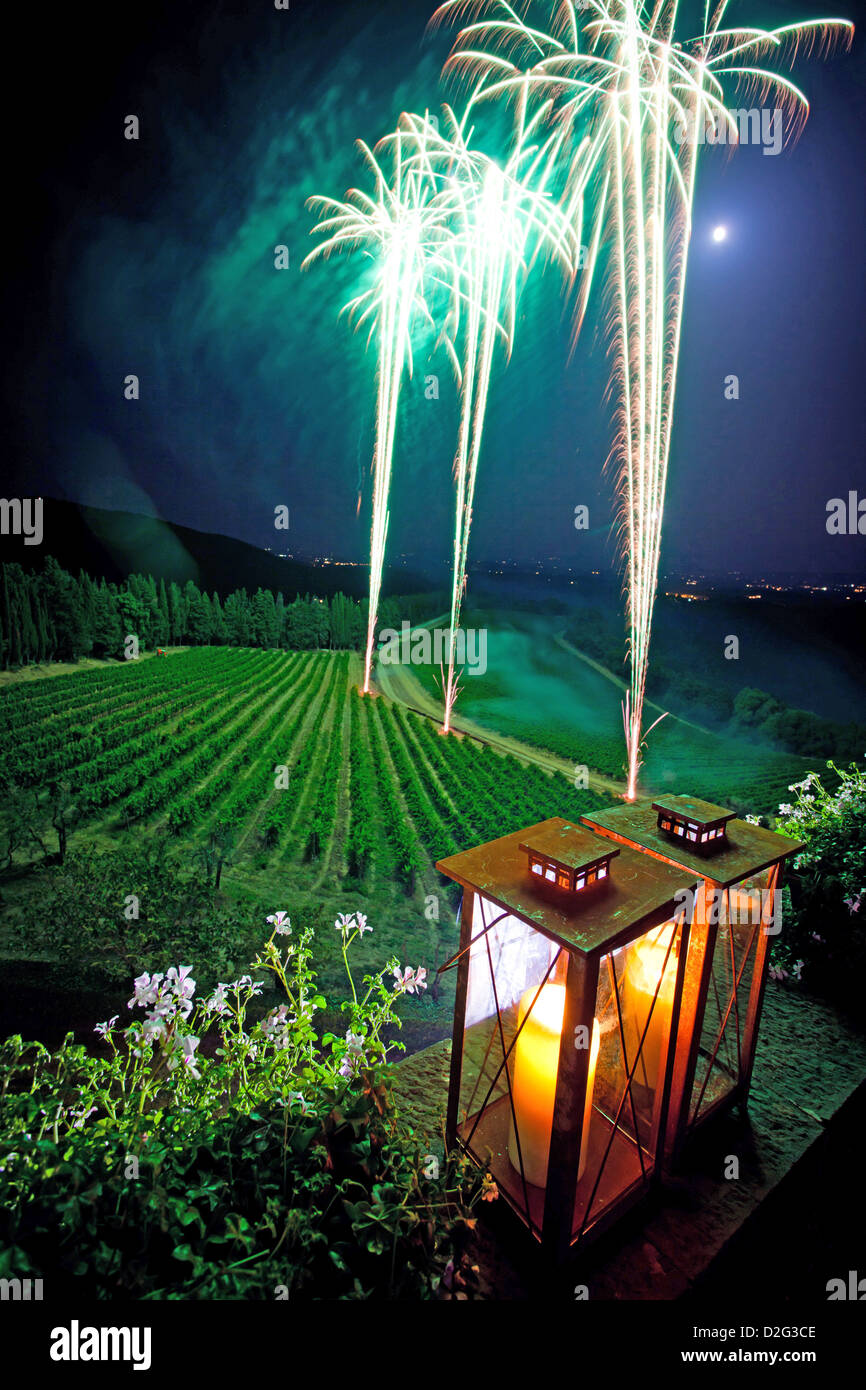 weddinf fireworks in Tuscany Stock Photo