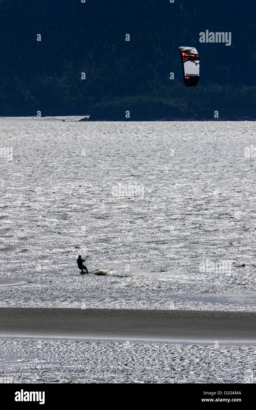 Kitesurfing on Turnagain Arm, Kenai Peninsula, Alaska, USA Stock Photo