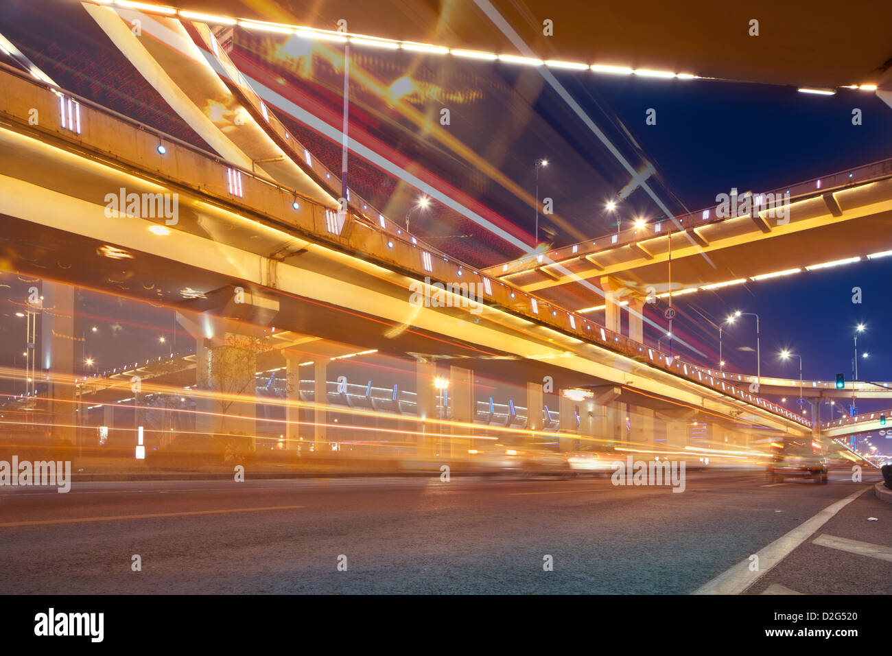 Megacity Highway At Night With Light Trails In Shanghai China Stock 