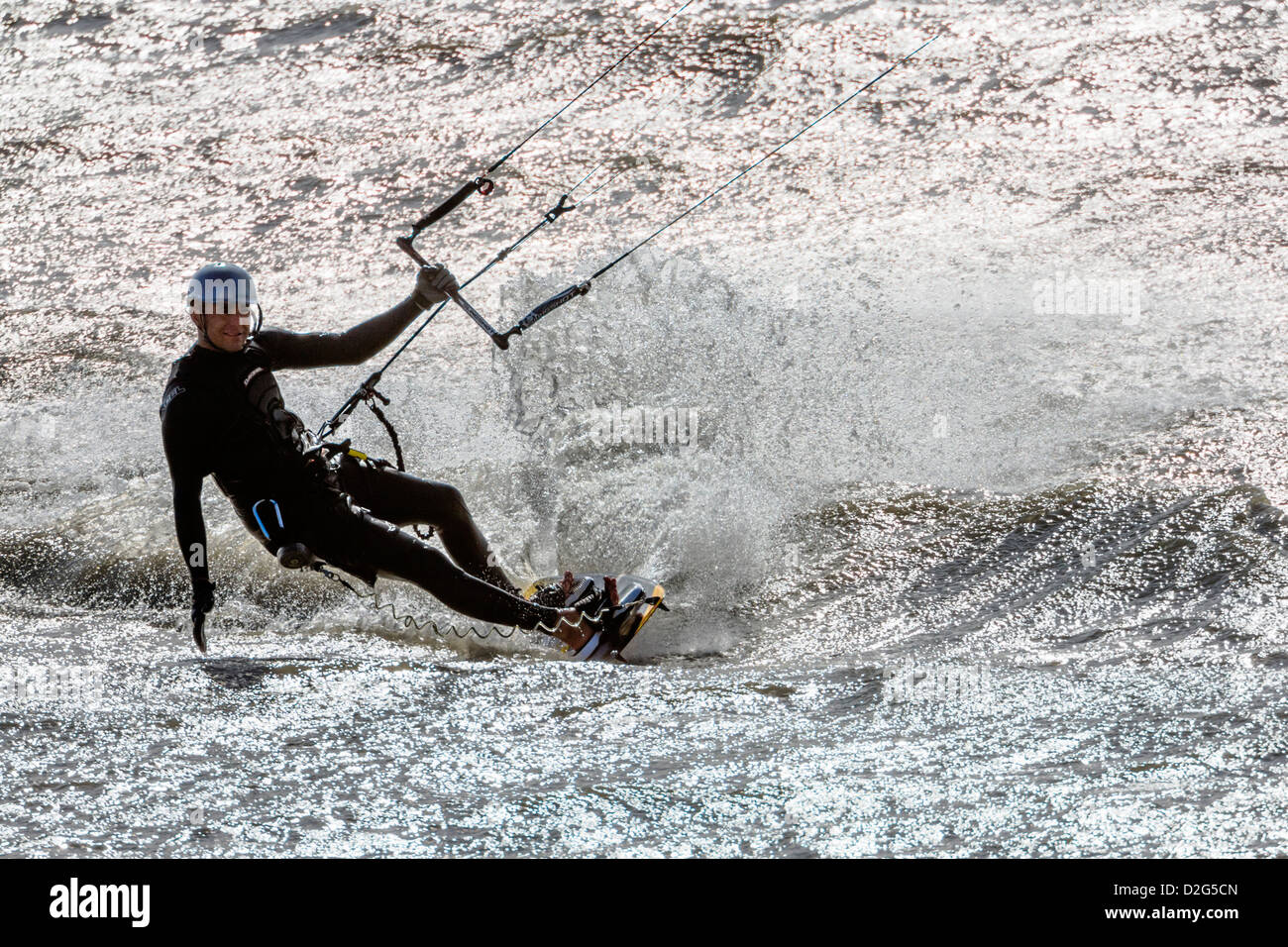Kitesurfing on Turnagain Arm, Kenai Peninsula, Alaska, USA Stock Photo