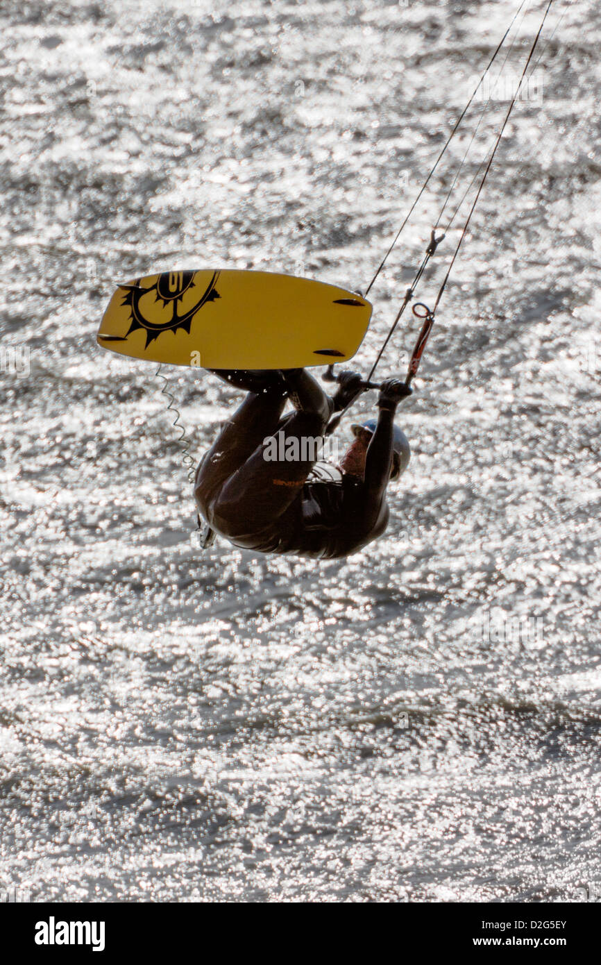 Kitesurfing on Turnagain Arm, Kenai Peninsula, Alaska, USA Stock Photo
