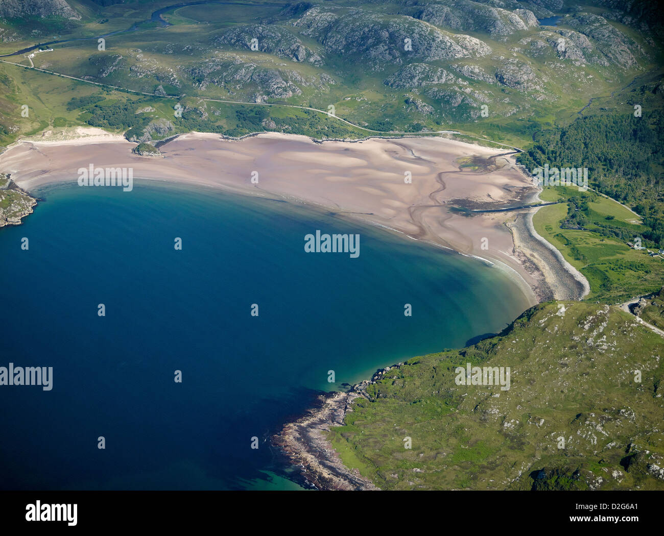 Gruinard beach, Gruinard Bay, from the air, North West Scotland, UK ...