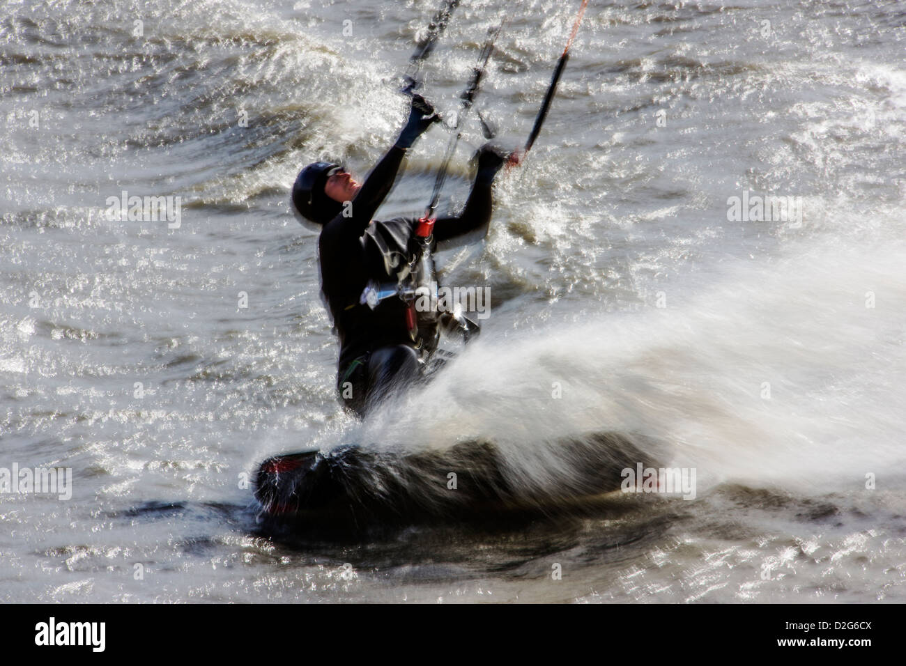Kitesurfing on Turnagain Arm, Kenai Peninsula, Alaska, USA Stock Photo