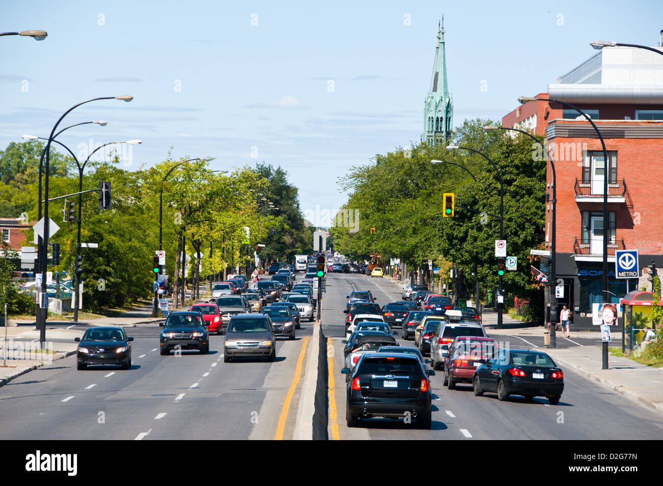 St Denis street (one of the major avenues in Montreal) on a summer day Stock Photo