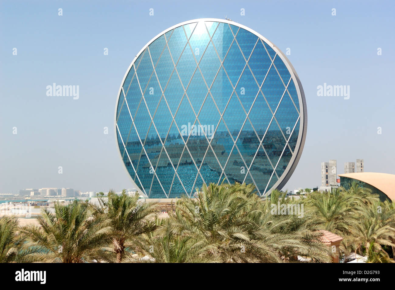 The Aldar headquarters building is the first circular building of its kind in the Middle East, Abu Dhabi, UAE Stock Photo