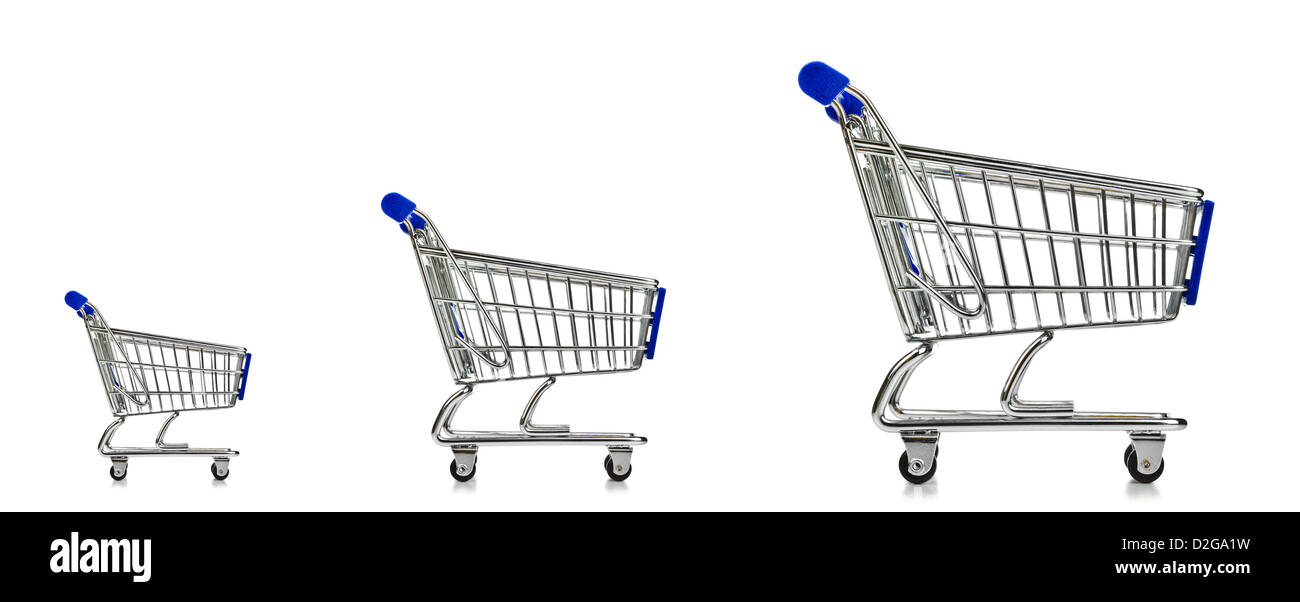 three Isolated Shopping Cart on white background. Stock Photo