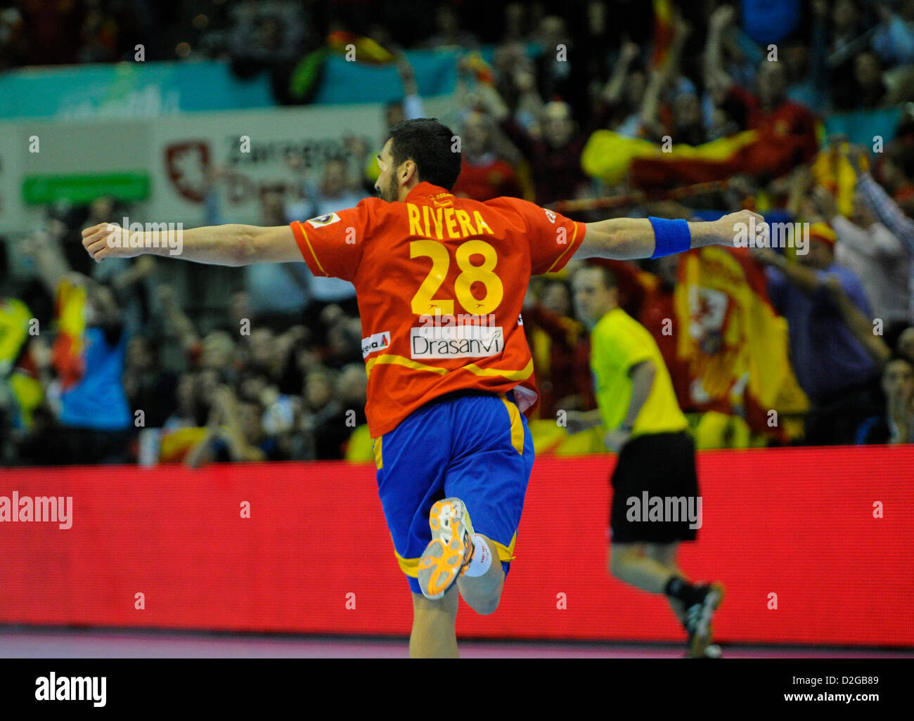 Zaragoza, Spain. 23rd January 2013.   World Championship  Handball. Match between Spain versus  Germay at the stadium Principe Felipe. The picture shows  Valero Rivera Folch (Left Wing of Spain)  Spain won by a score of 28-24. Credit:  Action Plus Sports Images / Alamy Live News Stock Photo