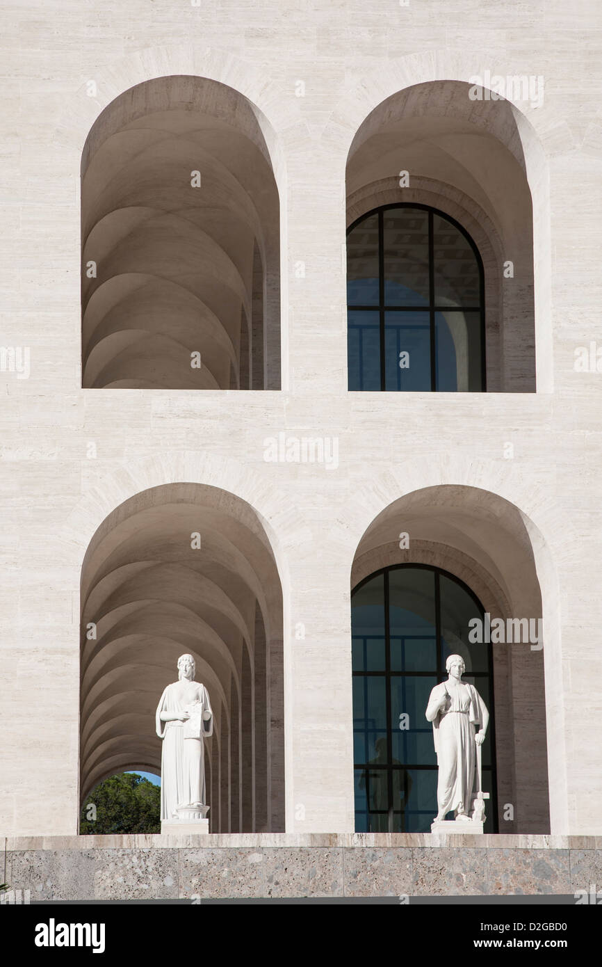 Palazzo della Civilta Italiana, EUR, constructed between 1938 to 1943 as a symbol of Fascist Rome Stock Photo
