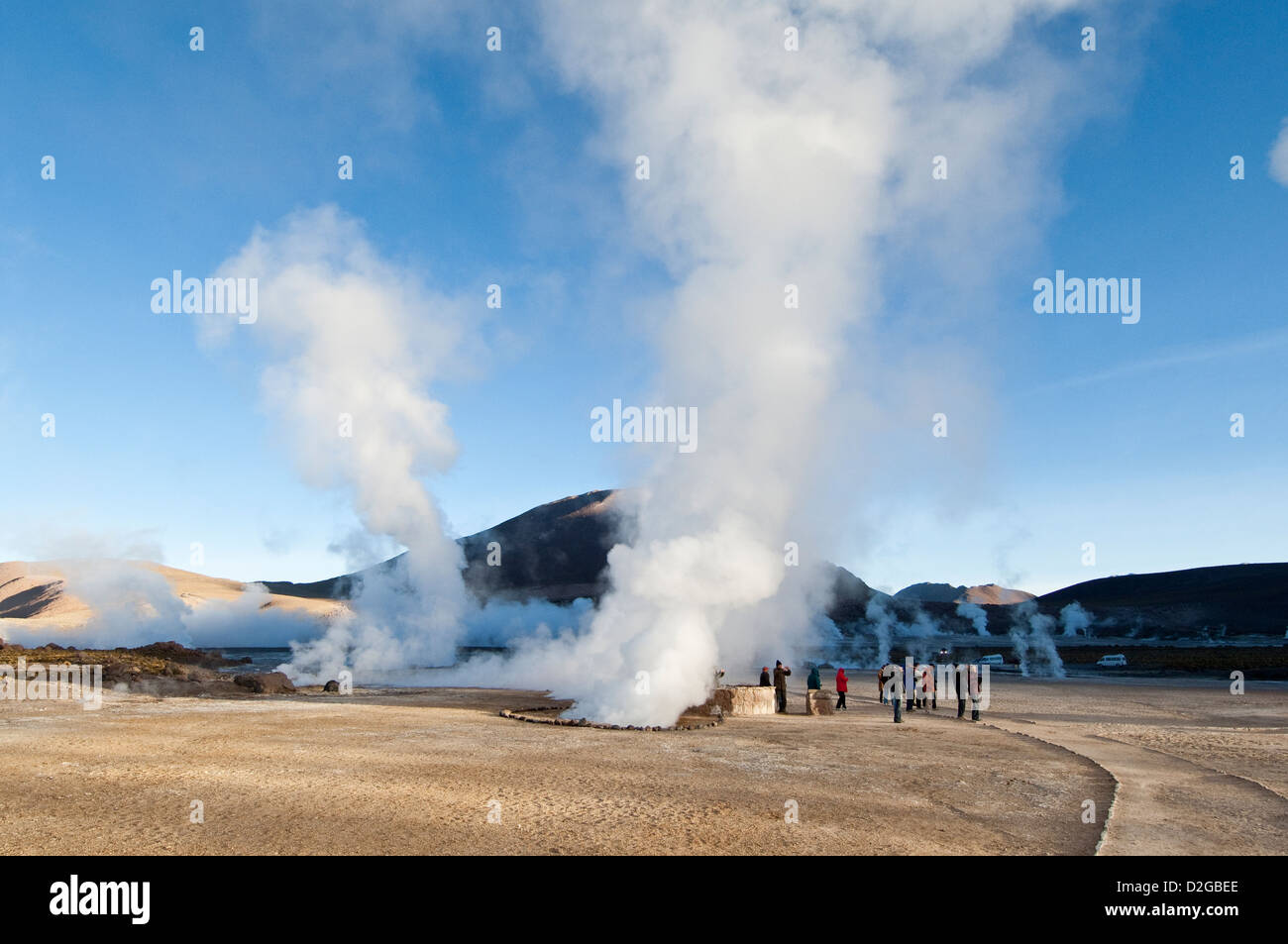 Steam rising from the Geysers del Tatio in early hours of the morning San Pedro de Atacama Chile South America Stock Photo