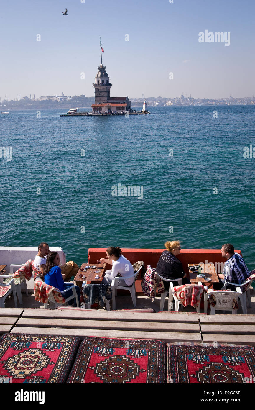 Istanbul: The Maiden's Tower is a little tower in front of the Asian Side in the Bosphorus. Stock Photo