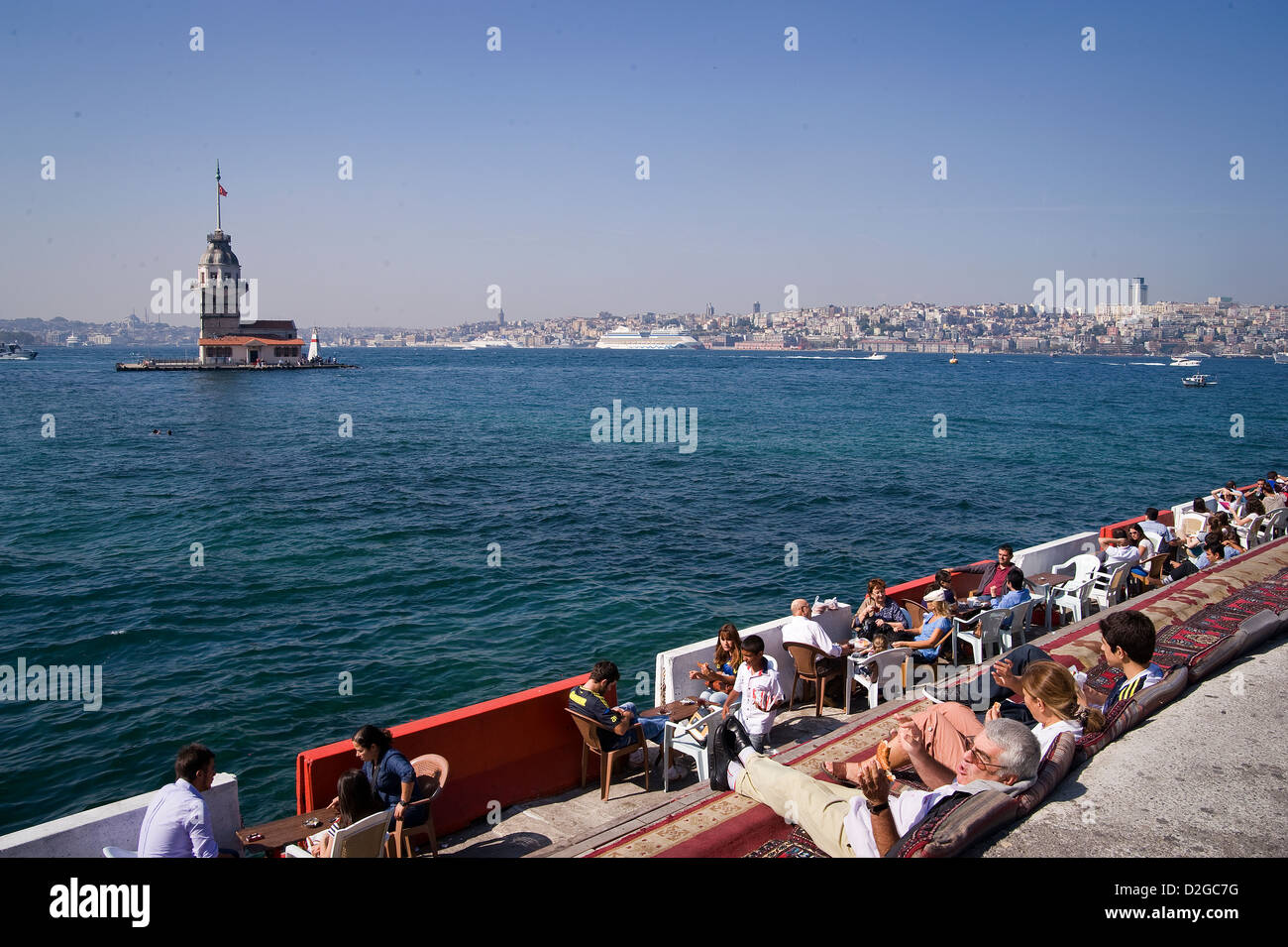 Istanbul: The Maiden's Tower is a little tower in front of the Asian Side in the Bosphorus. Stock Photo