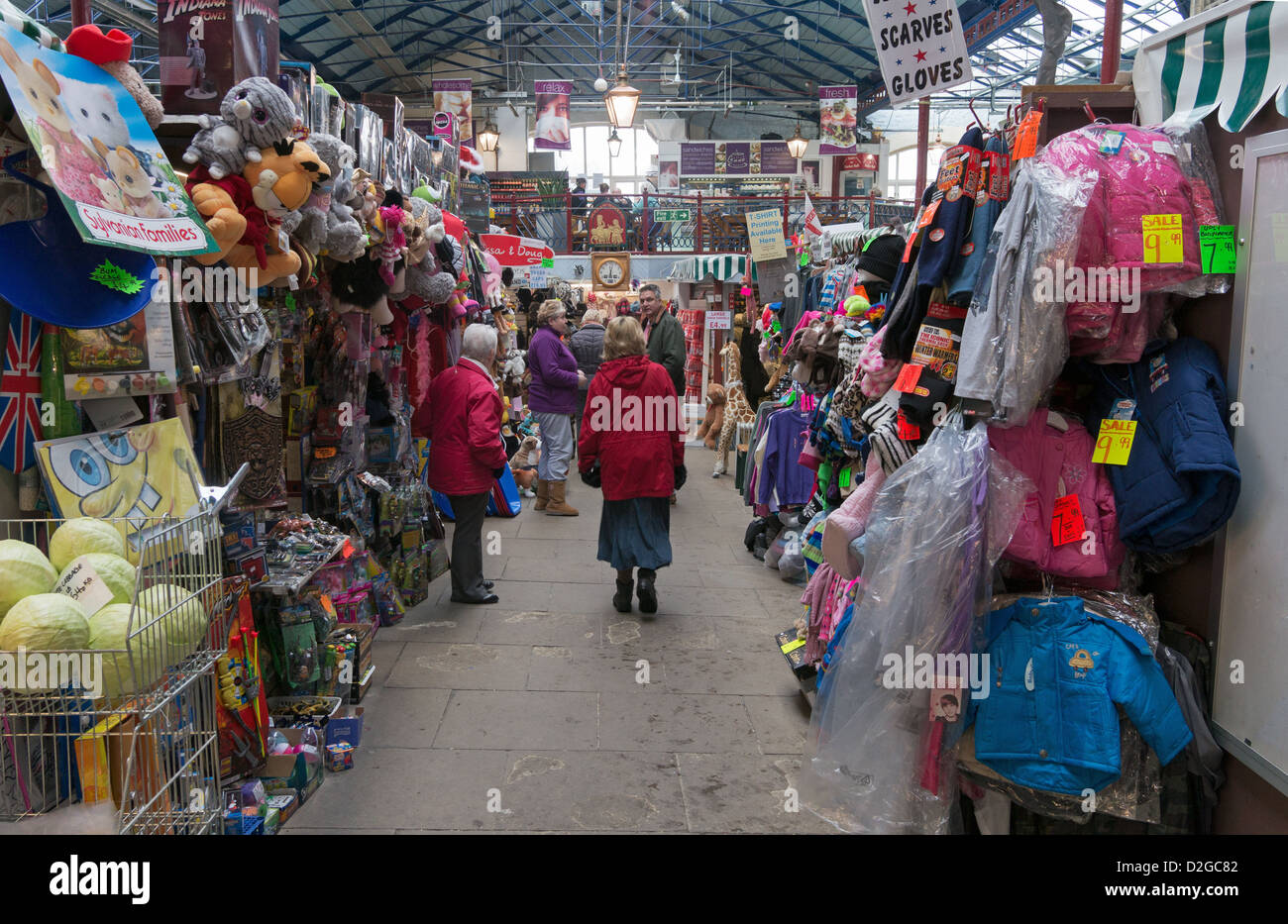 Inside view of Durham City covered or indoor market north east England UK Stock Photo