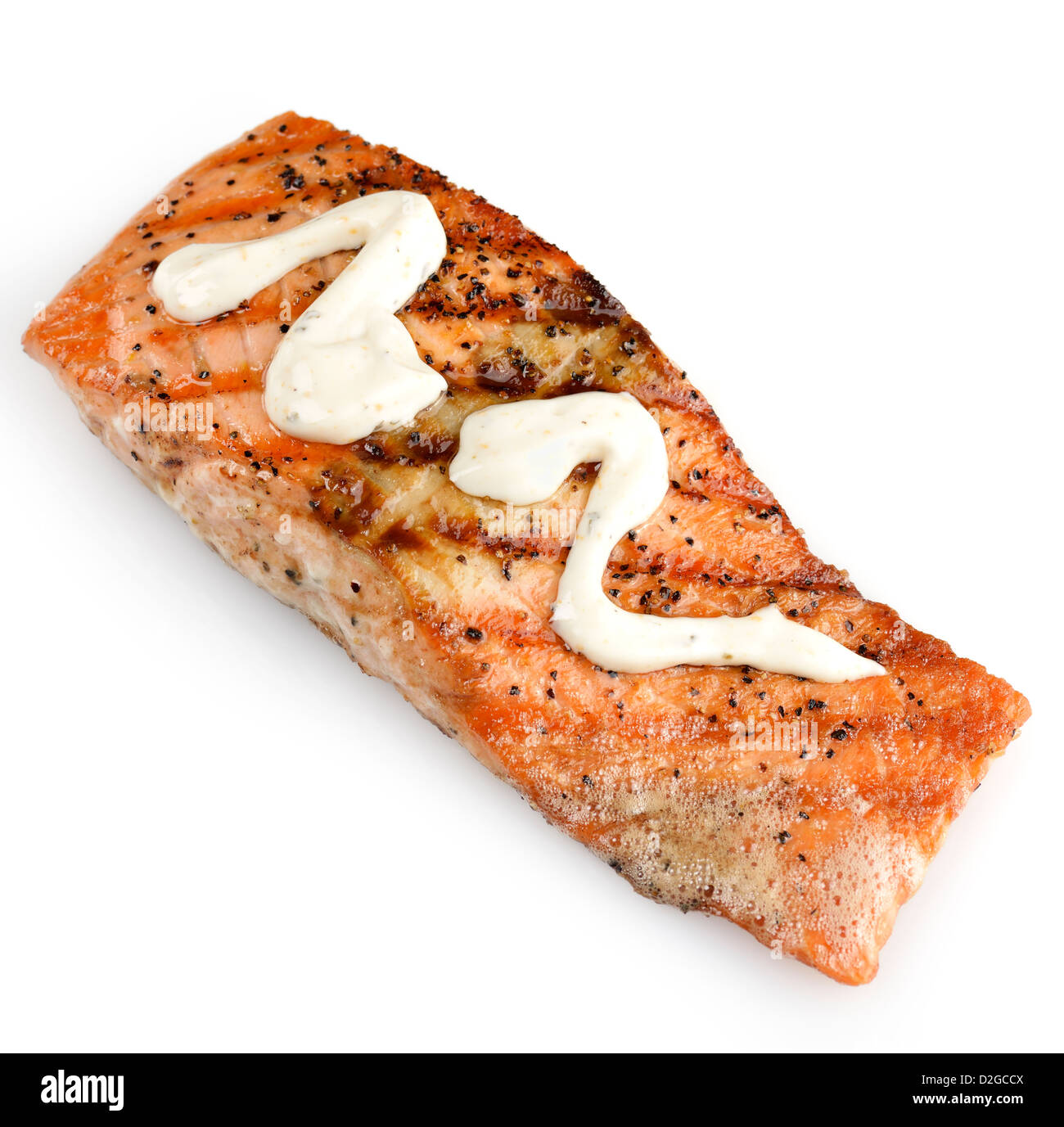 Grilled Salmon Fillet On White Background Stock Photo - Alamy