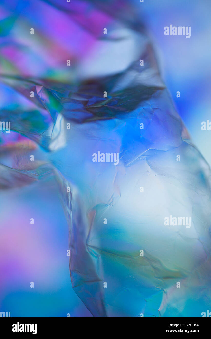 Abstract photograph of plastic bag using cross polarisation. Stock Photo