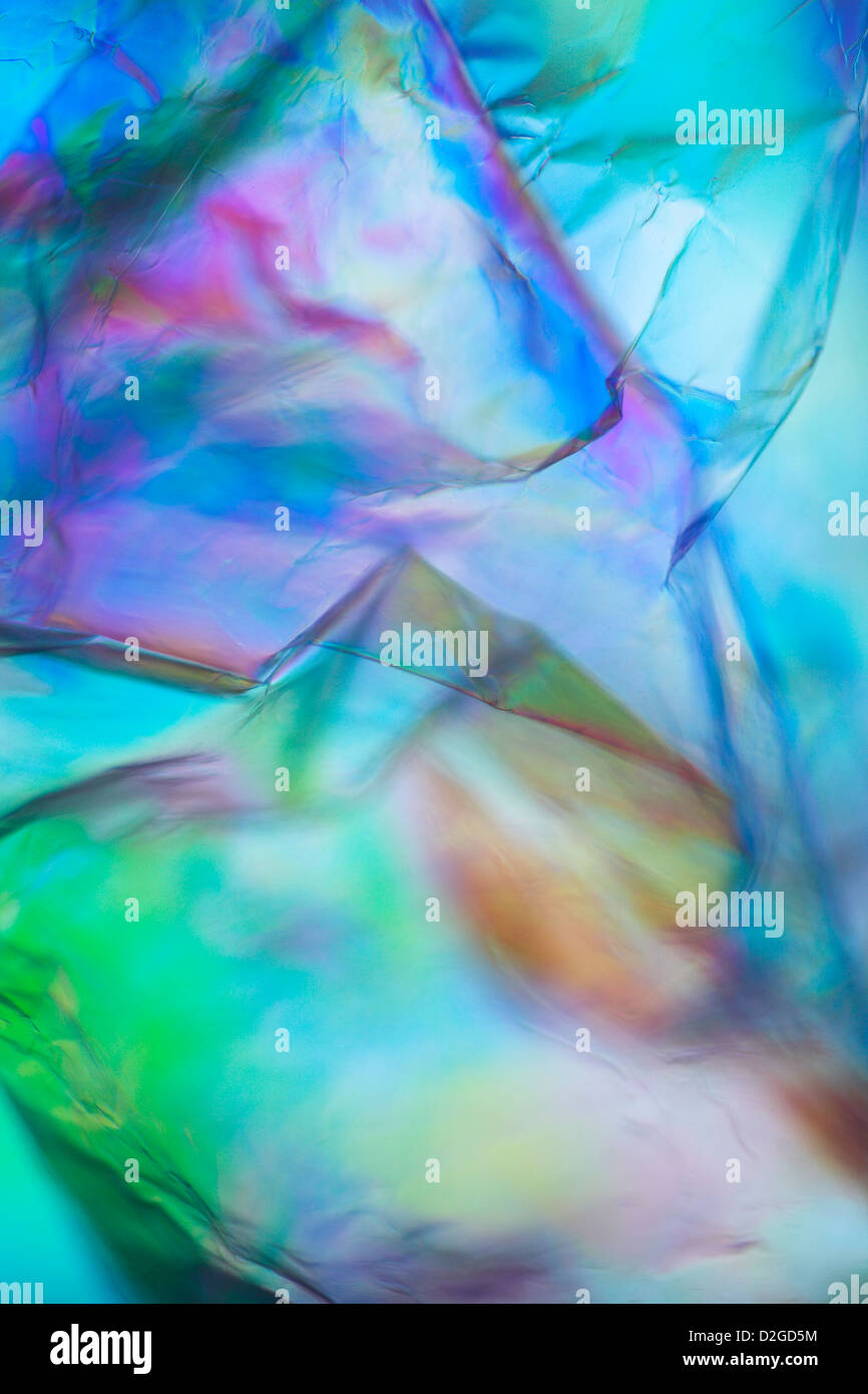 Abstract photograph of plastic bag using cross polarisation. Stock Photo