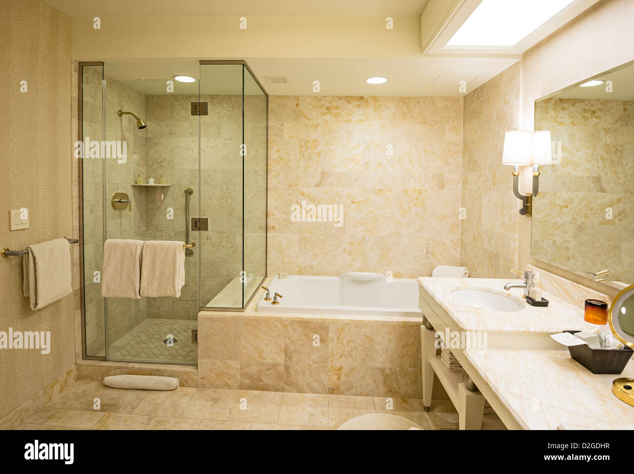 Luxurious bathroom in a Wynn Hotel Room in Las Vegas. Stock Photo
