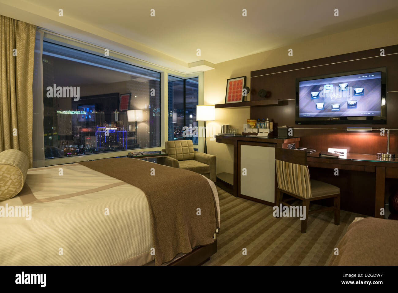 The modern and luxurious room of Aria Resort and Casino in Las Vegas. Stock Photo