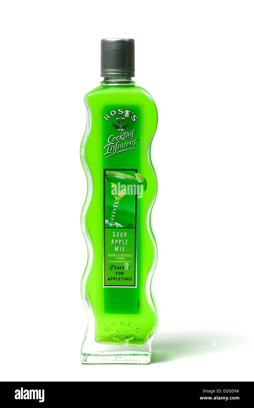 Curvy bottle of Rose's Sour Apple Mix Stock Photo Alamy