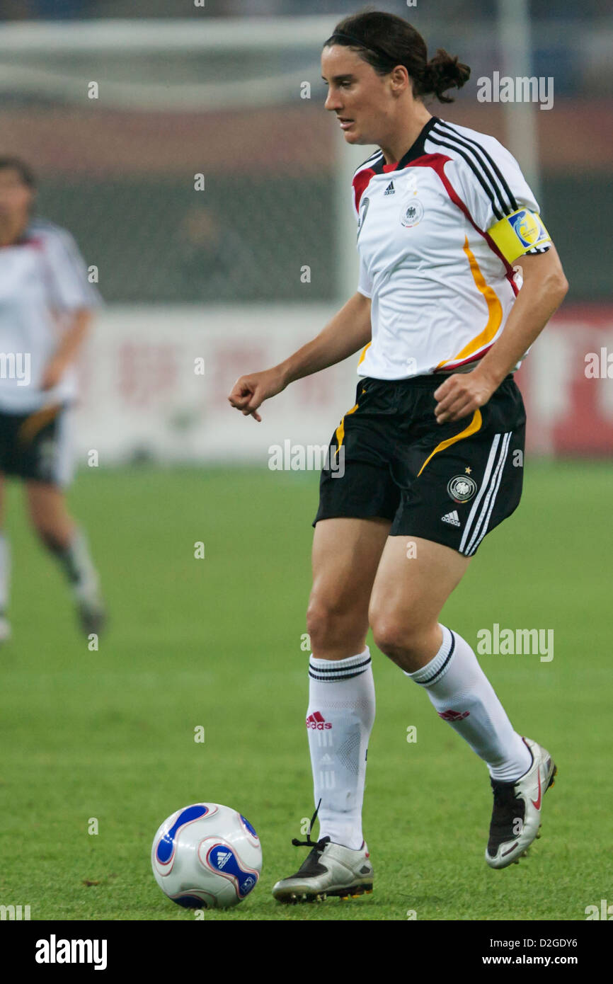 Germany team captain Birgit Prinz in action during the FIFA Women's World Cup semifinal match against Norway at Tianjin Olympic Stock Photo