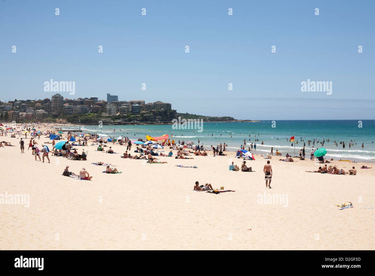 During a hot summer's day crowds of people at Australia's iconic Manly Beach Sydney Australia Stock Photo