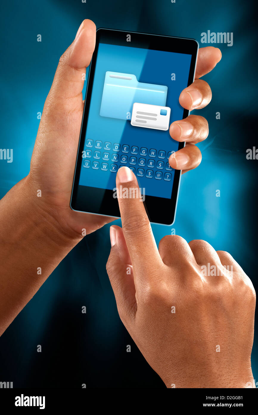 a woman use her mobile to send a mail Stock Photo