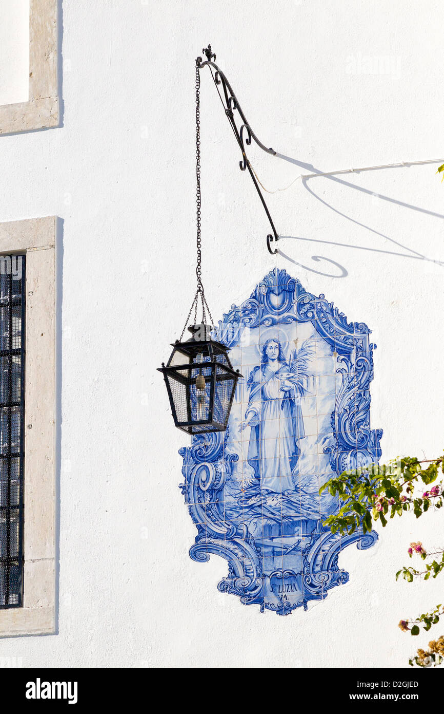 Azulejos in Miradouro Santa Luzia. Alfama district of Lisbon, Portugal. Stock Photo
