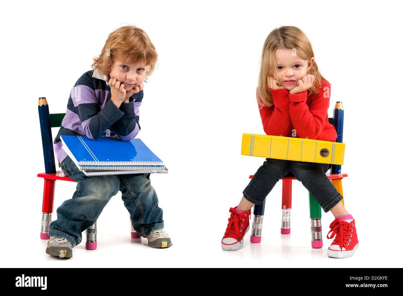 Young students seated in a chair isolated in white Stock Photo Alamy