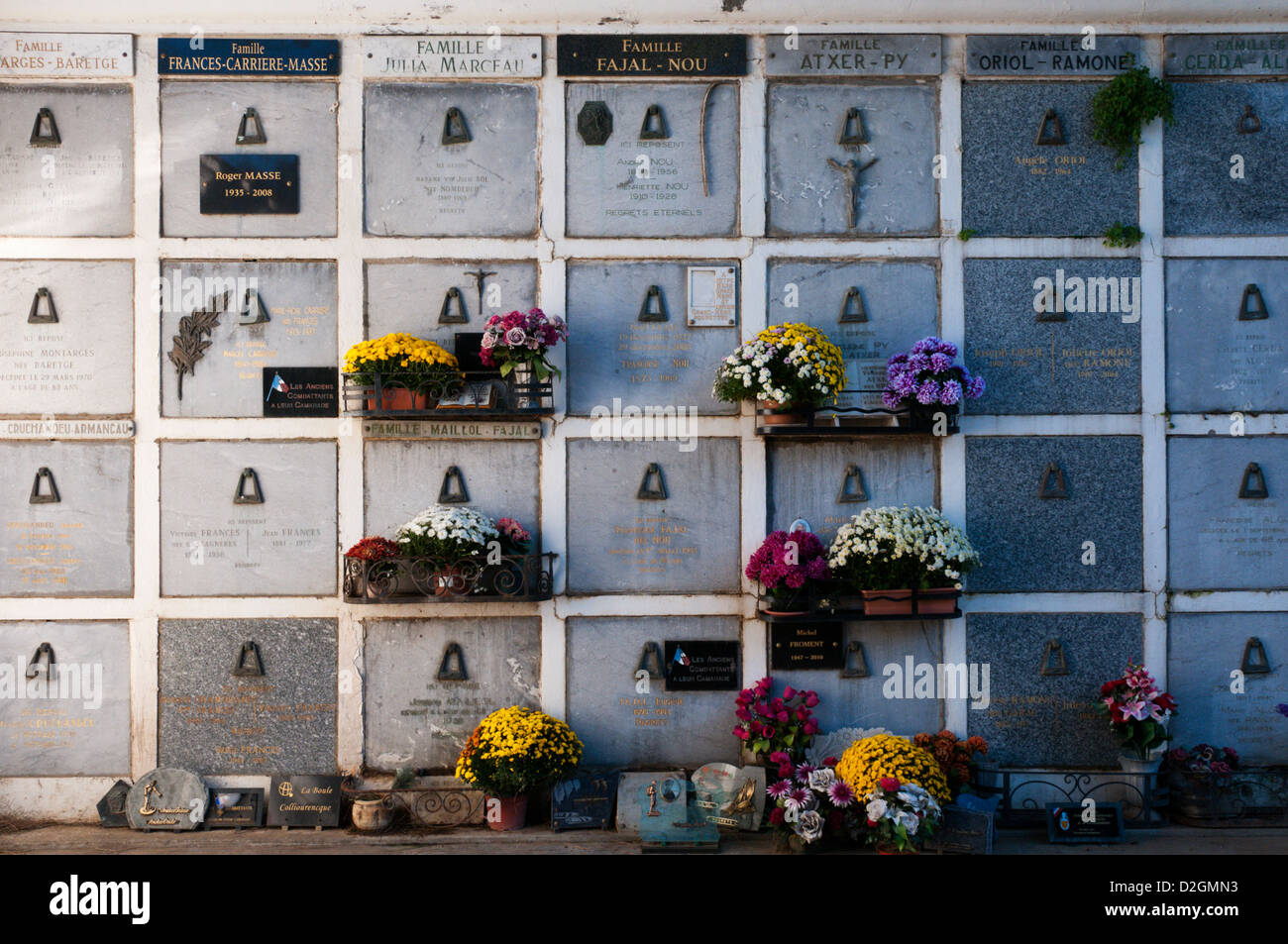 Stacked vaults in the cemetery of the southern French town of Collioure Stock Photo
