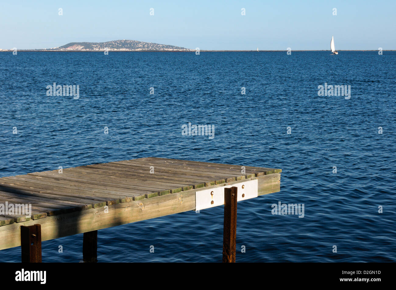 A small wooden jetty on the Étang de Thau in Languedoc in the south of France. Stock Photo