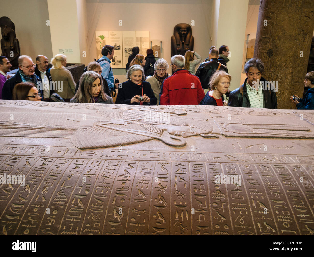 People in British museom about ancient Egypt sarcophagus Stock Photo