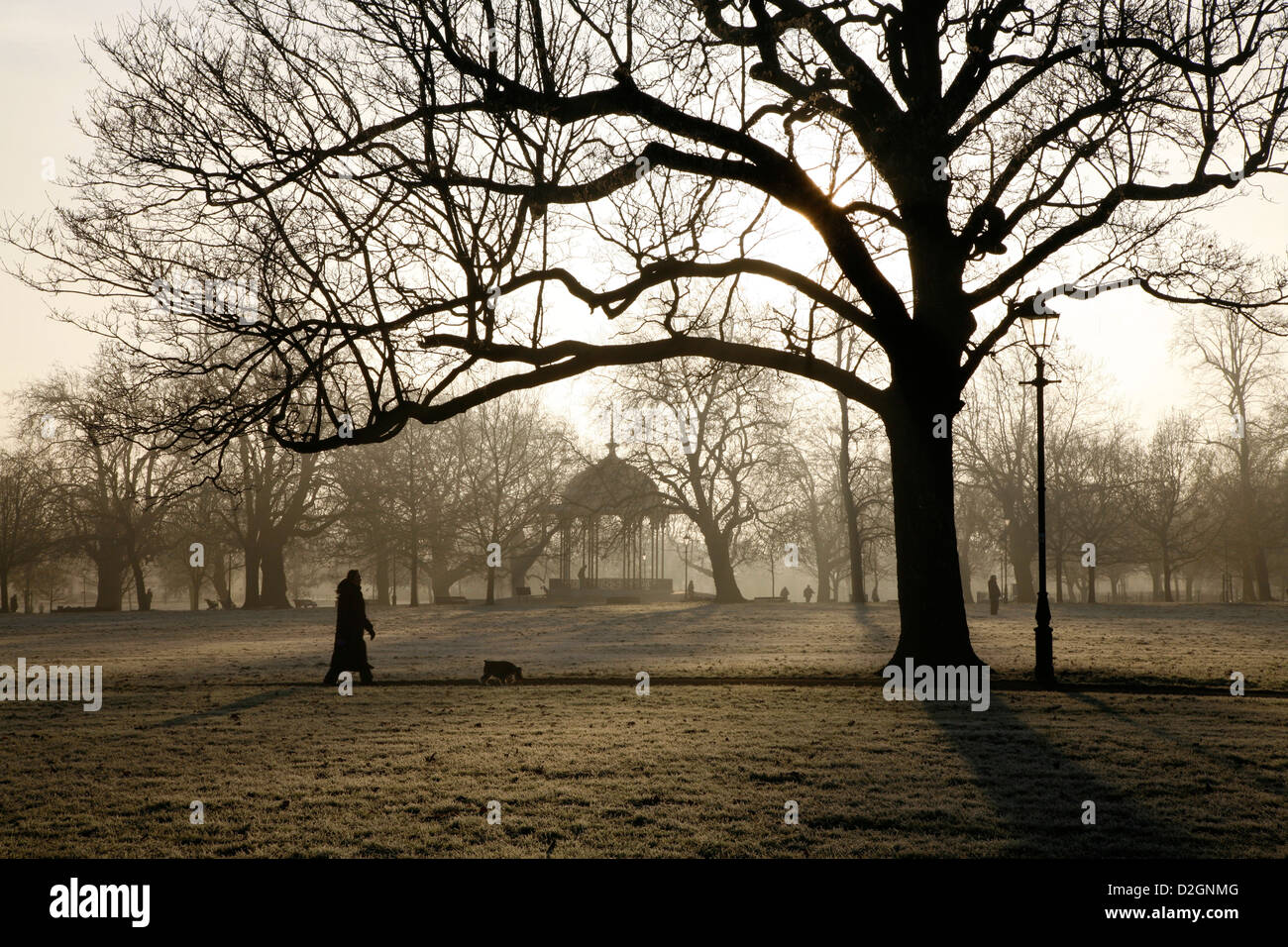Frosty view of the bandstand on Clapham Common, Clapham, London, UK Stock Photo