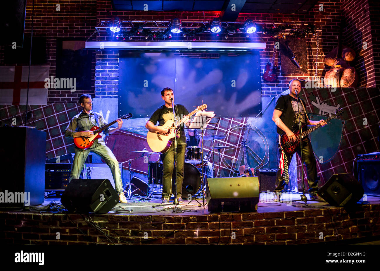 Band performs on stage, rock music Stock Photo