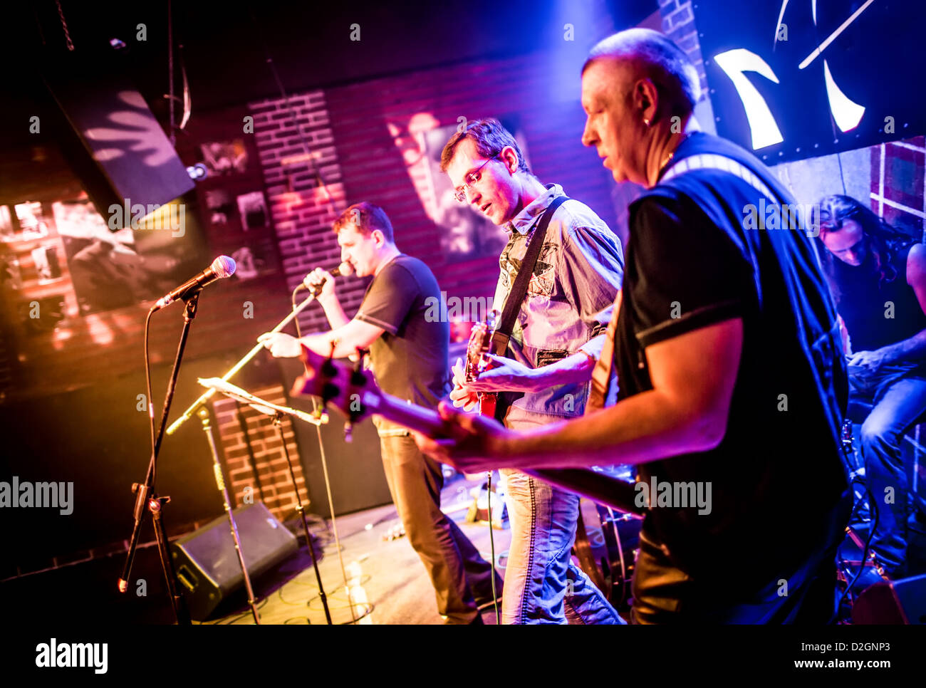 Band performs on stage, rock music Stock Photo