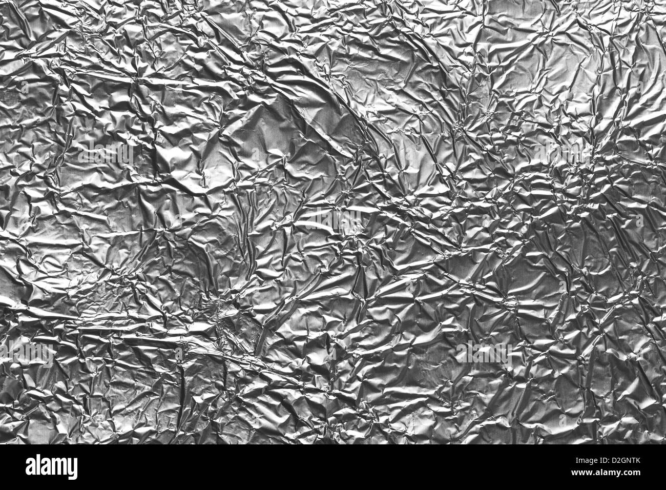 Wrinkled aluminum foil texture for background, light reflections Stock Photo