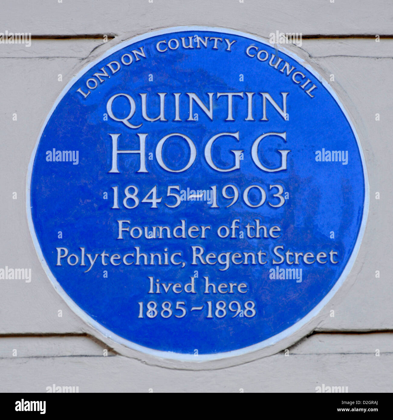 Blue plaque about Quintin Hogg founder of the Regent Street Polytechnic lived here at 5 Cavendish Square London England UK Stock Photo