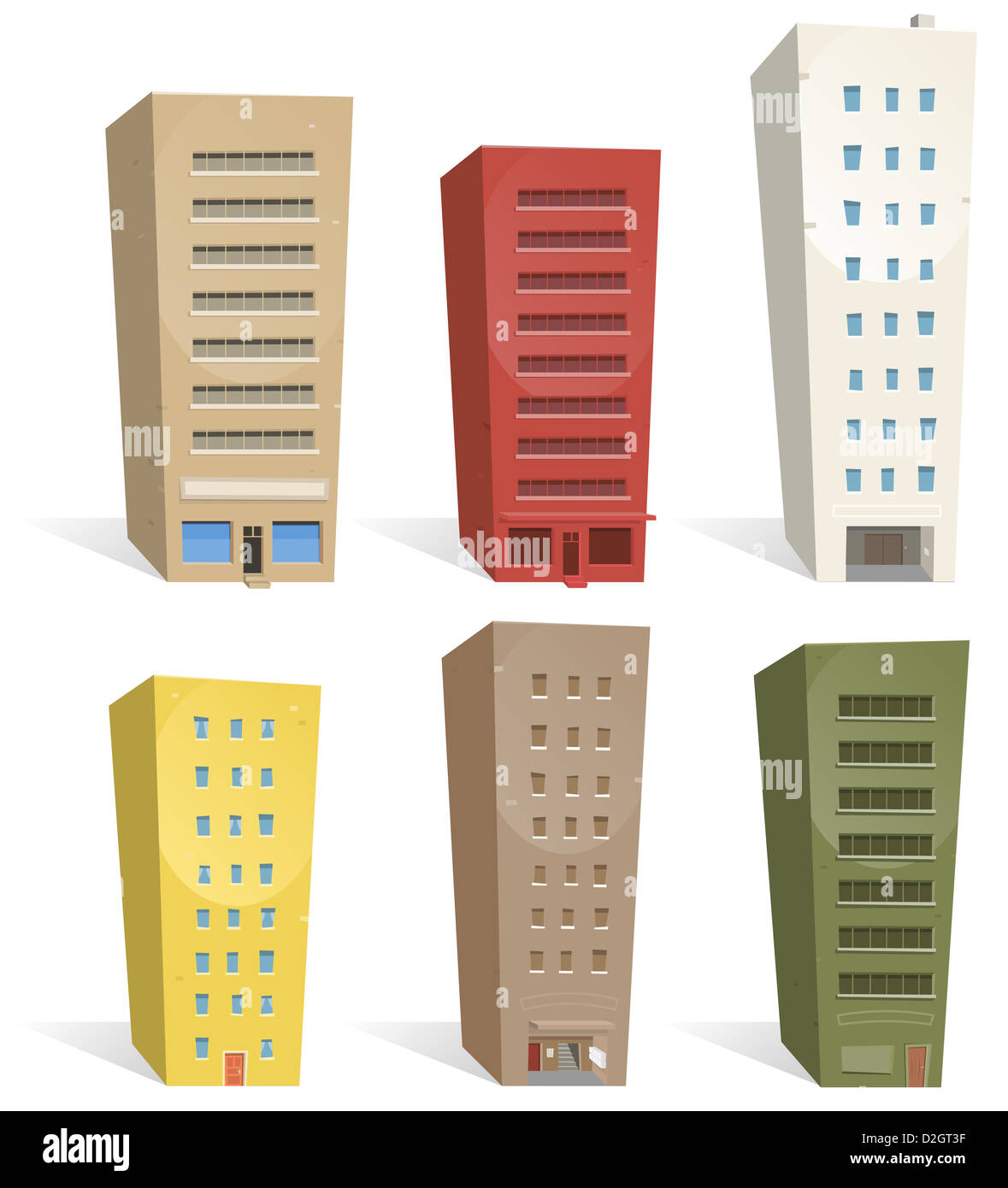 Illustration of a set of cartoon buildings. Choose some and build your own city Stock Photo