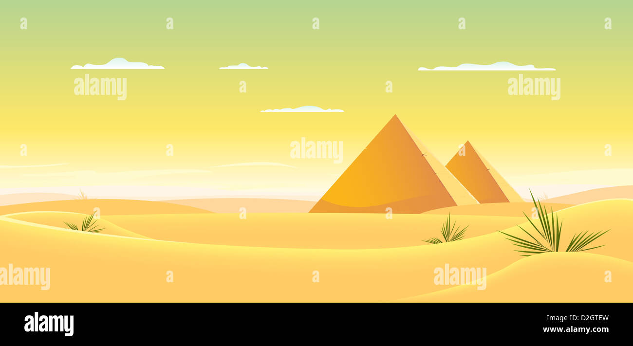 Illustration of egyptian pyramids inside desert landscape Stock Photo ...