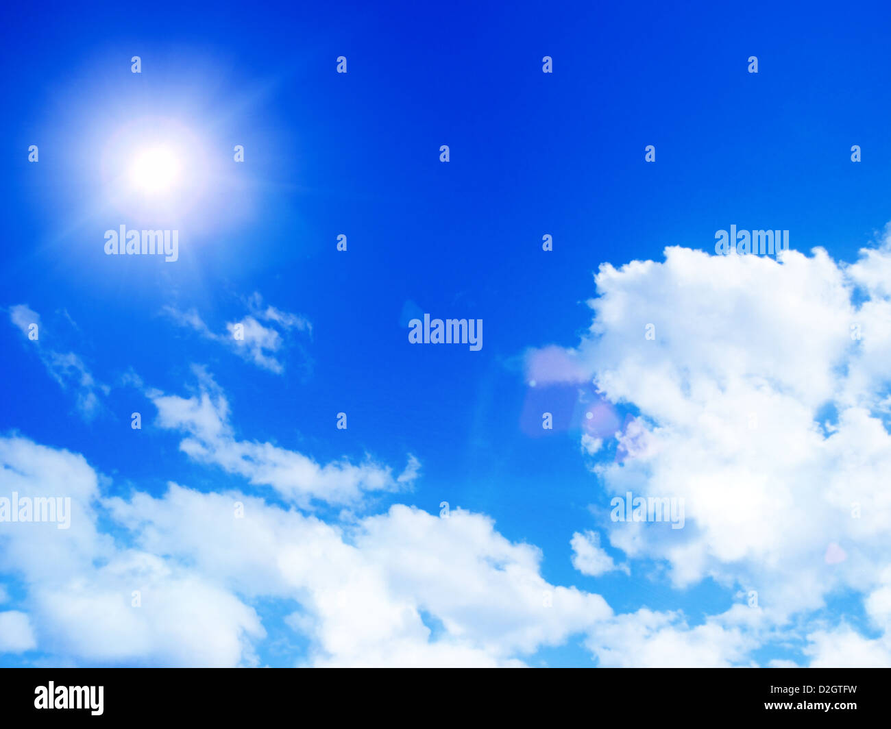 Blue sky with clouds and sun Stock Photo - Alamy