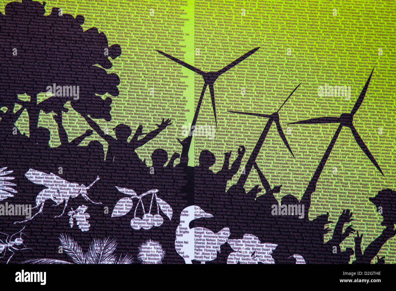 The names of the people that contributed to the Greenpeace Rainbow Warrior III Stock Photo