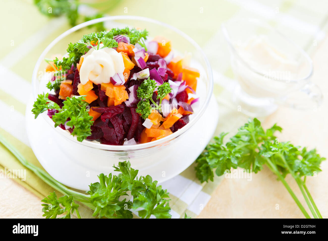 beautiful appetizing salad with vegetables, close up Stock Photo
