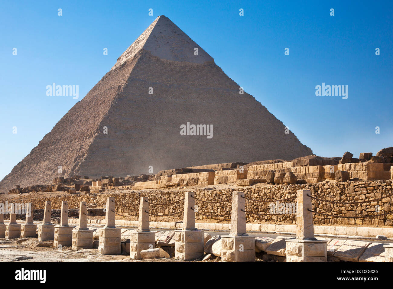Pyramid of Khafre,Chephren,or Chefren,is the second-largest of the complex or necropolis on the Giza plateau near Cairo,Egypt Stock Photo