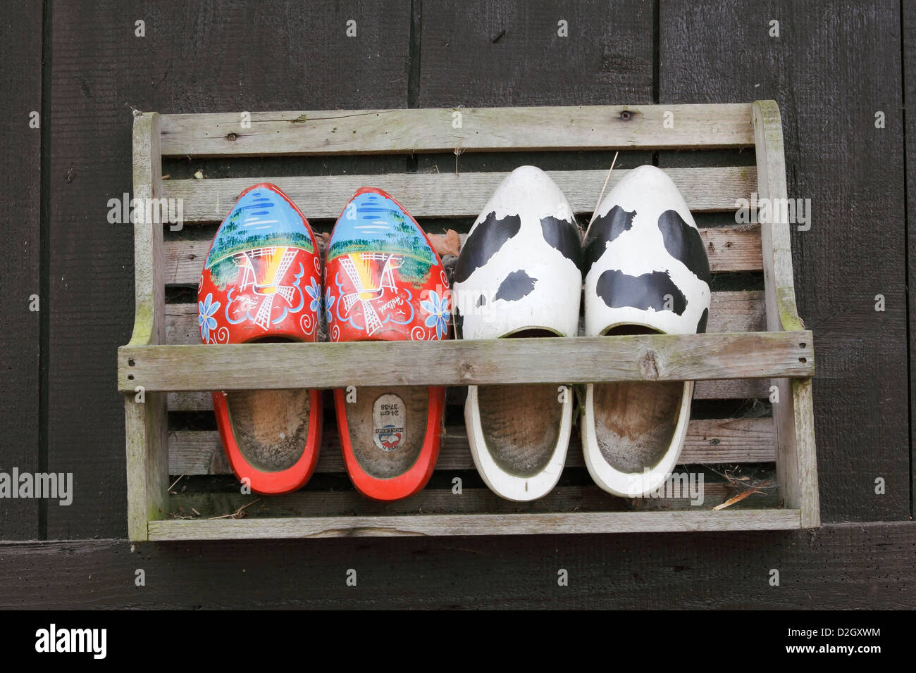Clogs in a rack in the open air museum in Orvelte, Netherlands Stock ...