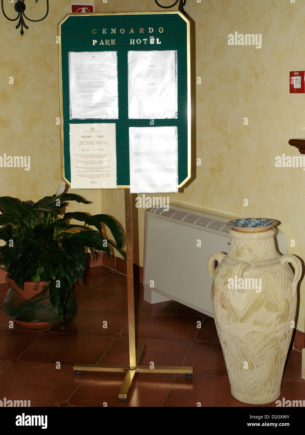 Palermo Sicily Italy Genoardo Park Hotel Notice Board with Menu and Pool Rules Stock Photo