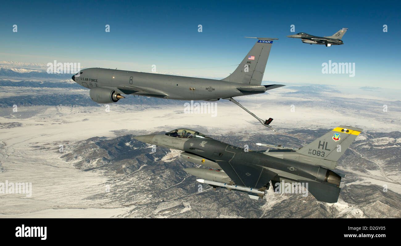US Air Force pilots from the 421st Fighter Squadron maneuver along side ...
