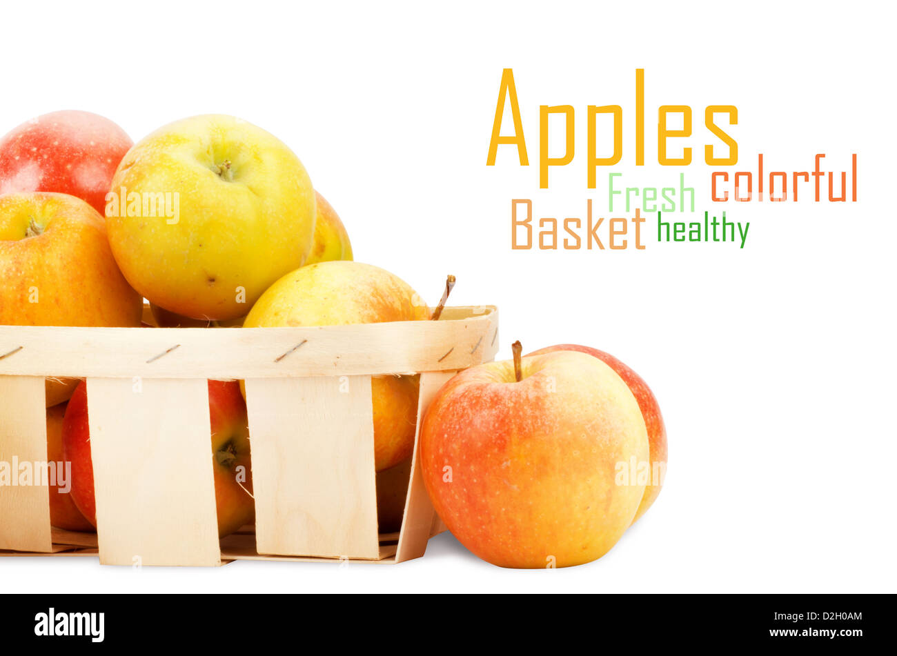 Fresh and colorful apples in basket, selective focus Stock Photo - Alamy