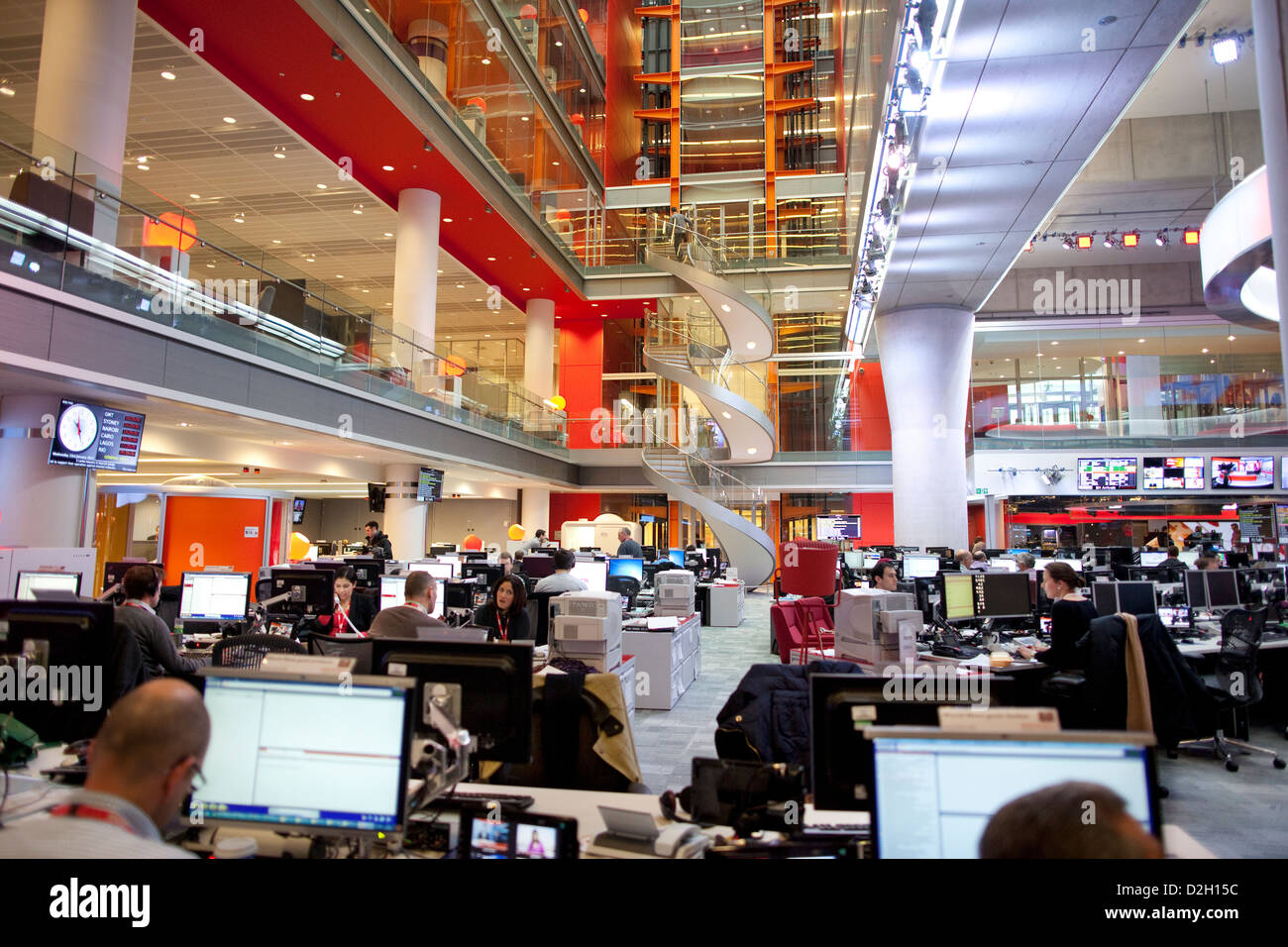 High-tech hub of the new premises of BBC Global News newsroom, British Broadcasting House, Portland Place, London United Kingdom Stock Photo