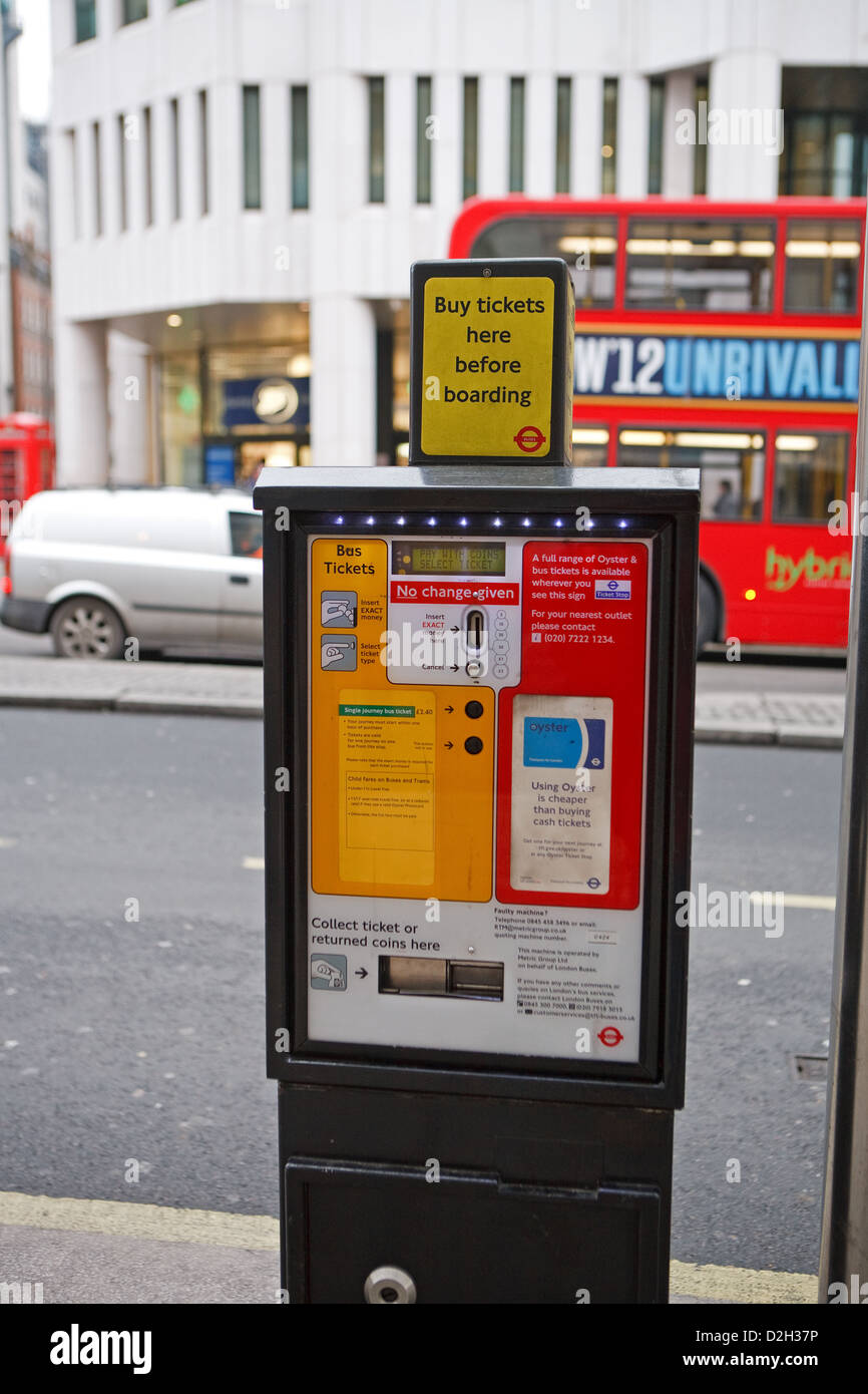 Bus Ticket Machine near Charing Cross Railway station in the Strand Stock Photo