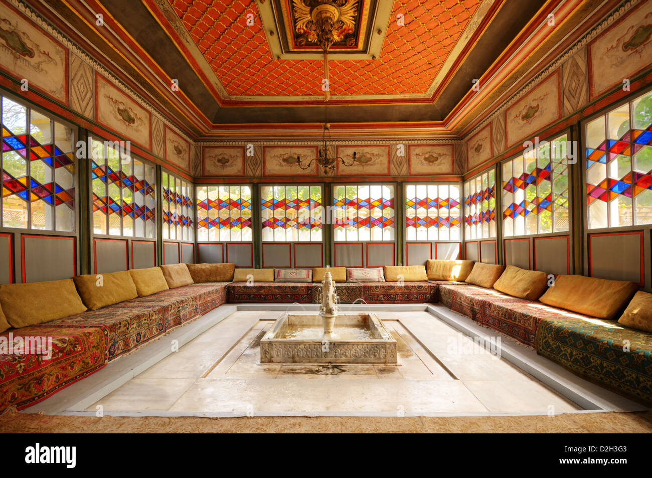 Crimea khan palace interior room with sofa and fountain Stock Photo