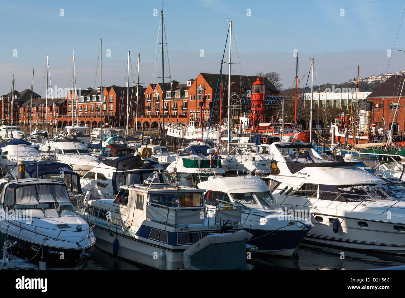 Boats moored in Swansea Marina in sunshine Stock Photo Alamy