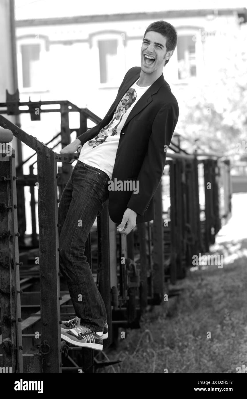 Young man balancing Stock Photo